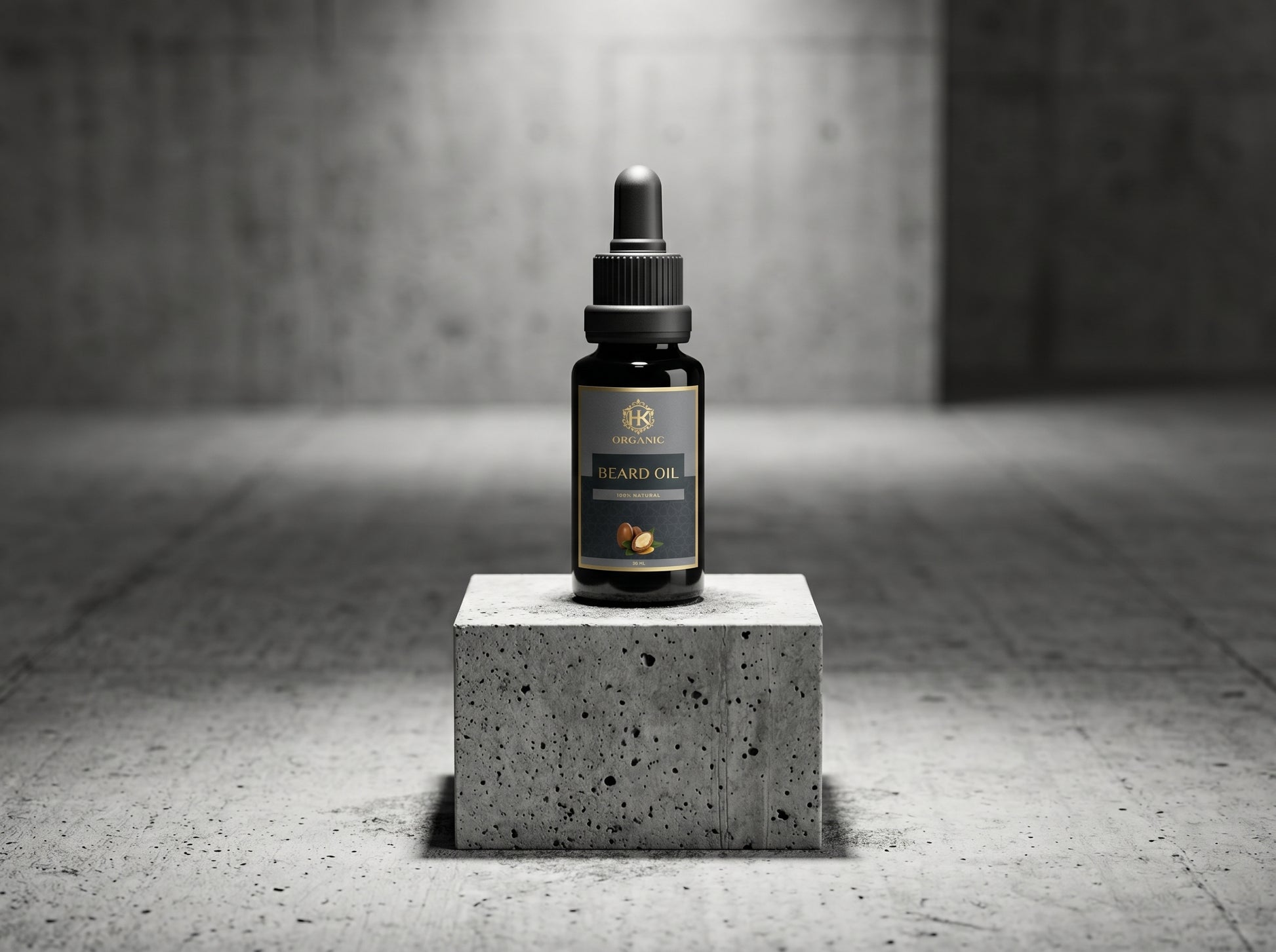 Bottle of Ulei de Seminţe (Seed Oil) on a concrete block with a gray background