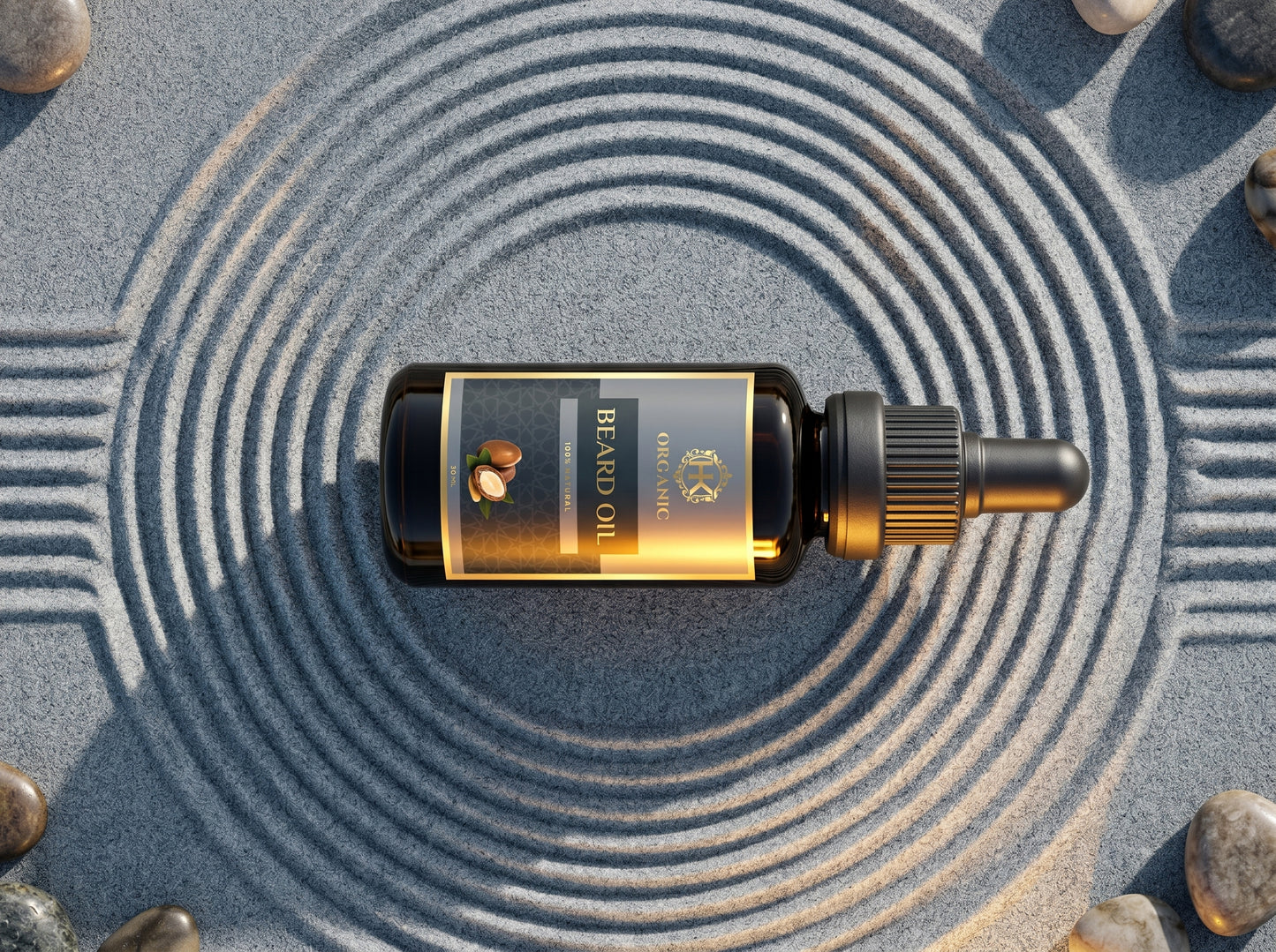 Bottle of BERRO OIL on a textured surface with concentric circles