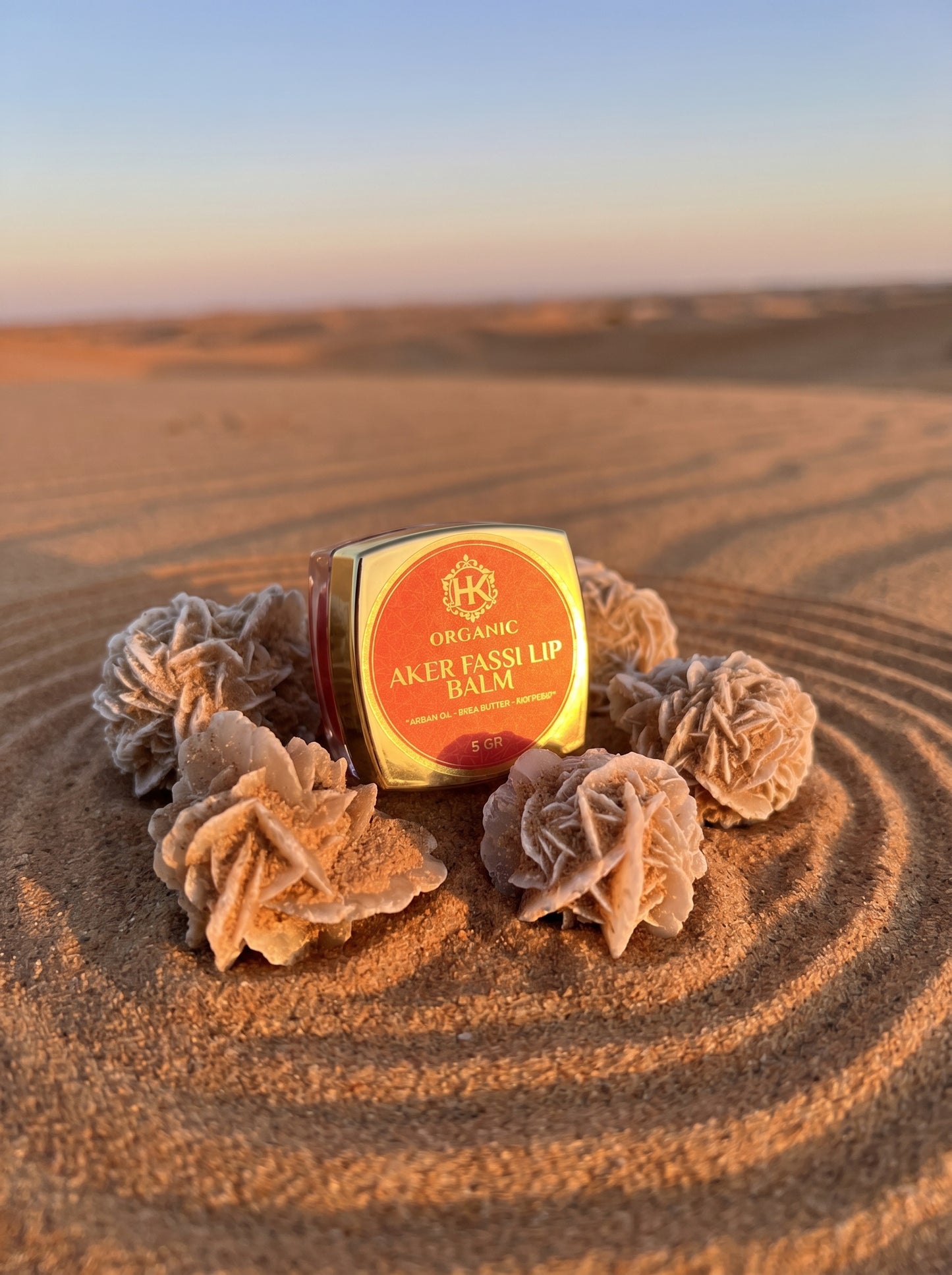 Lip balm with a desert background