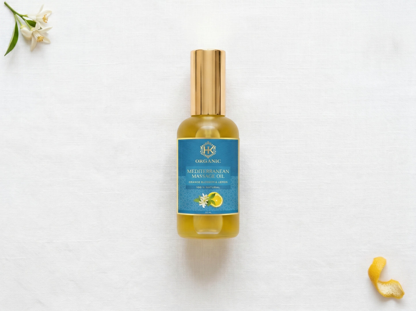 Bottle of skincare product with a blue label on a white background