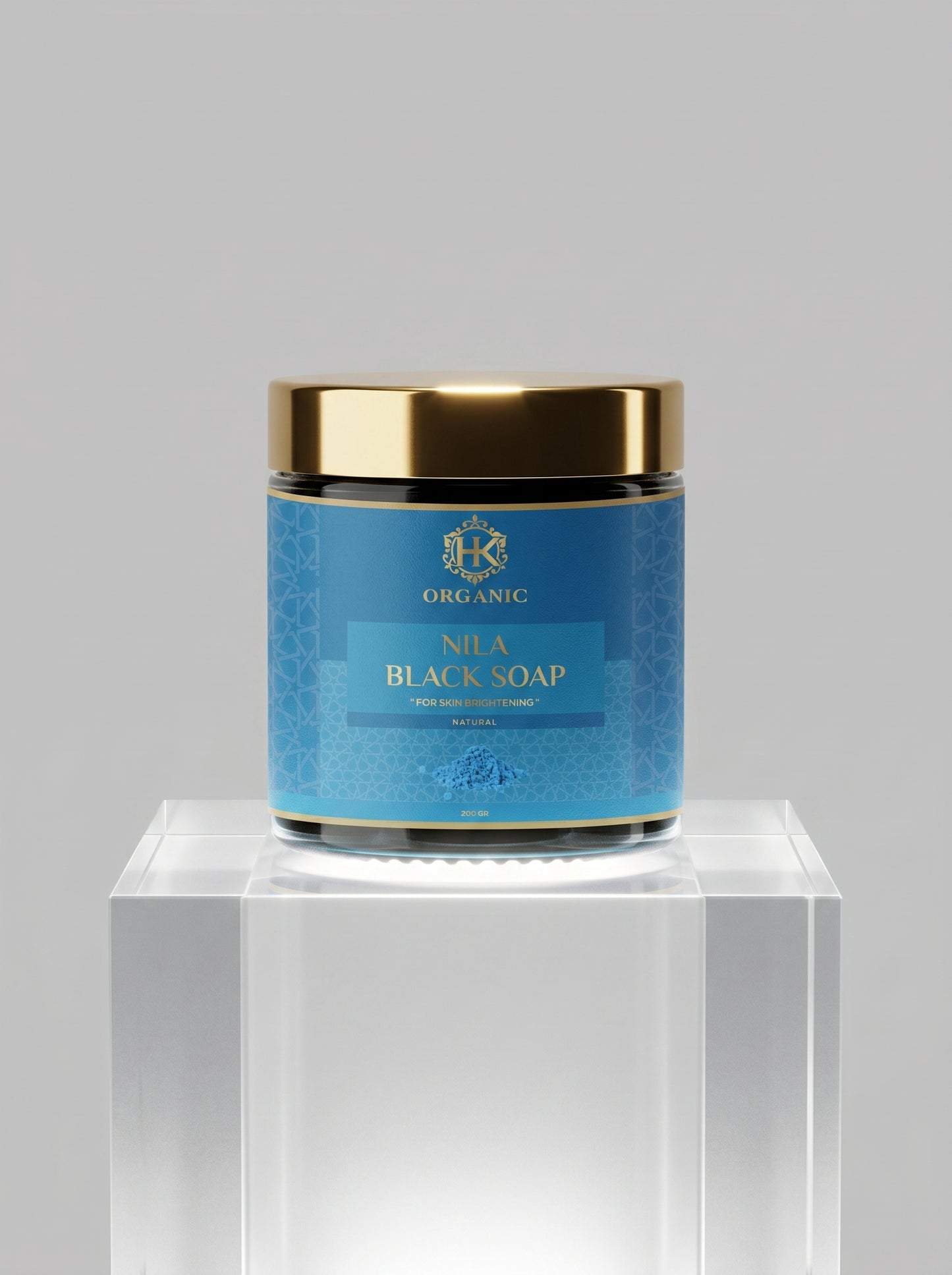Jar of Nifla Black Soap on a gray background