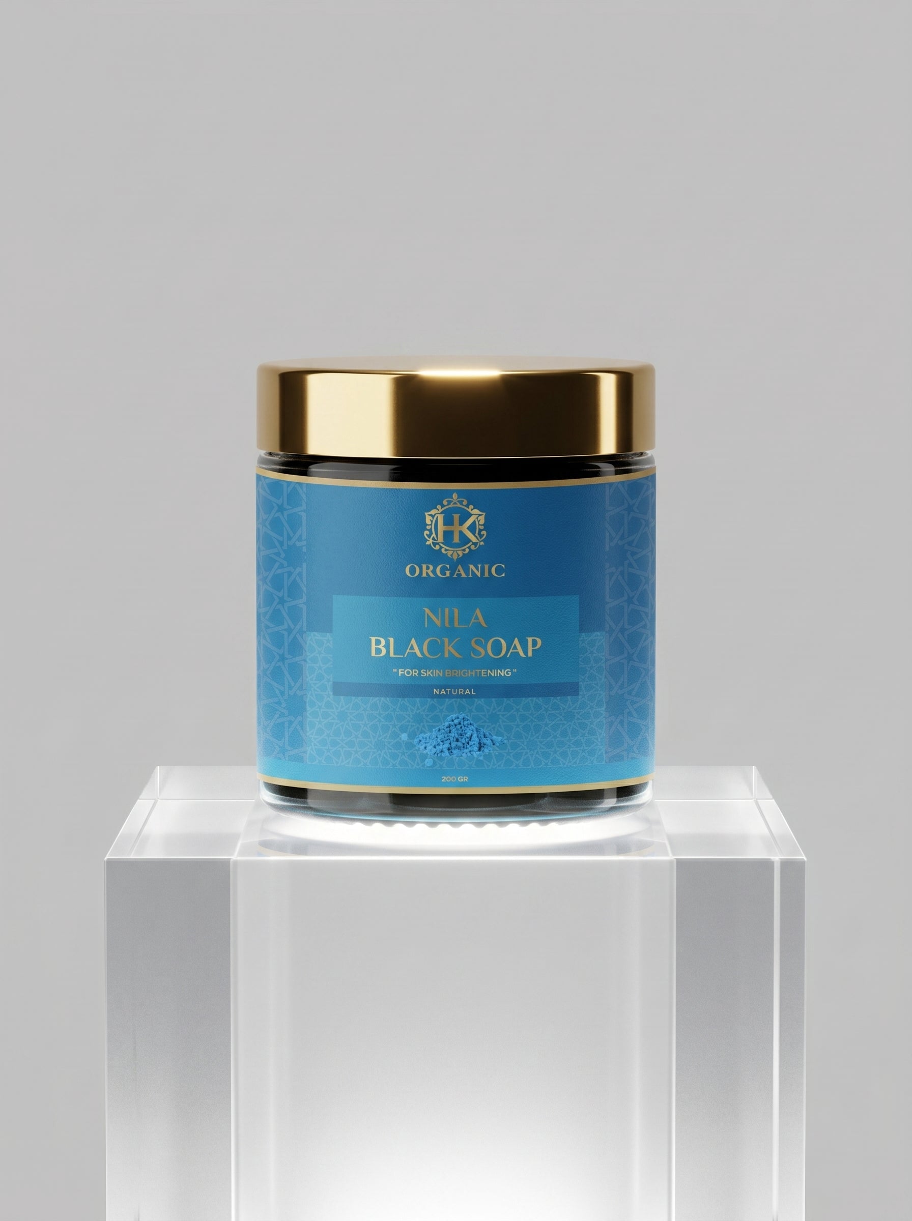 Jar of Nifla Black Soap on a gray background