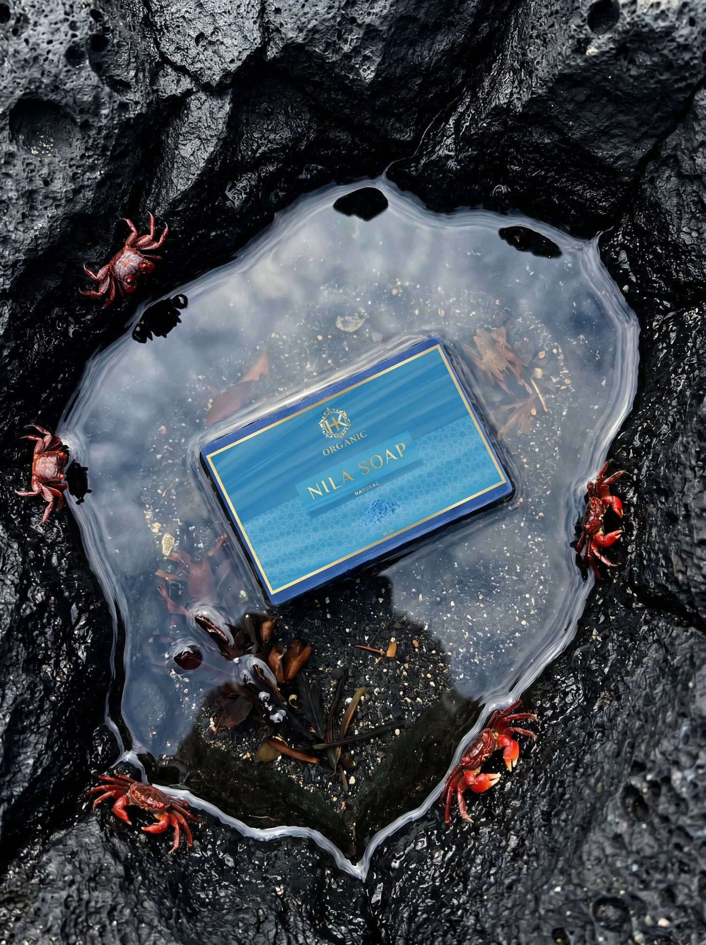 Nile Crystal watch on a rocky surface with crabs around