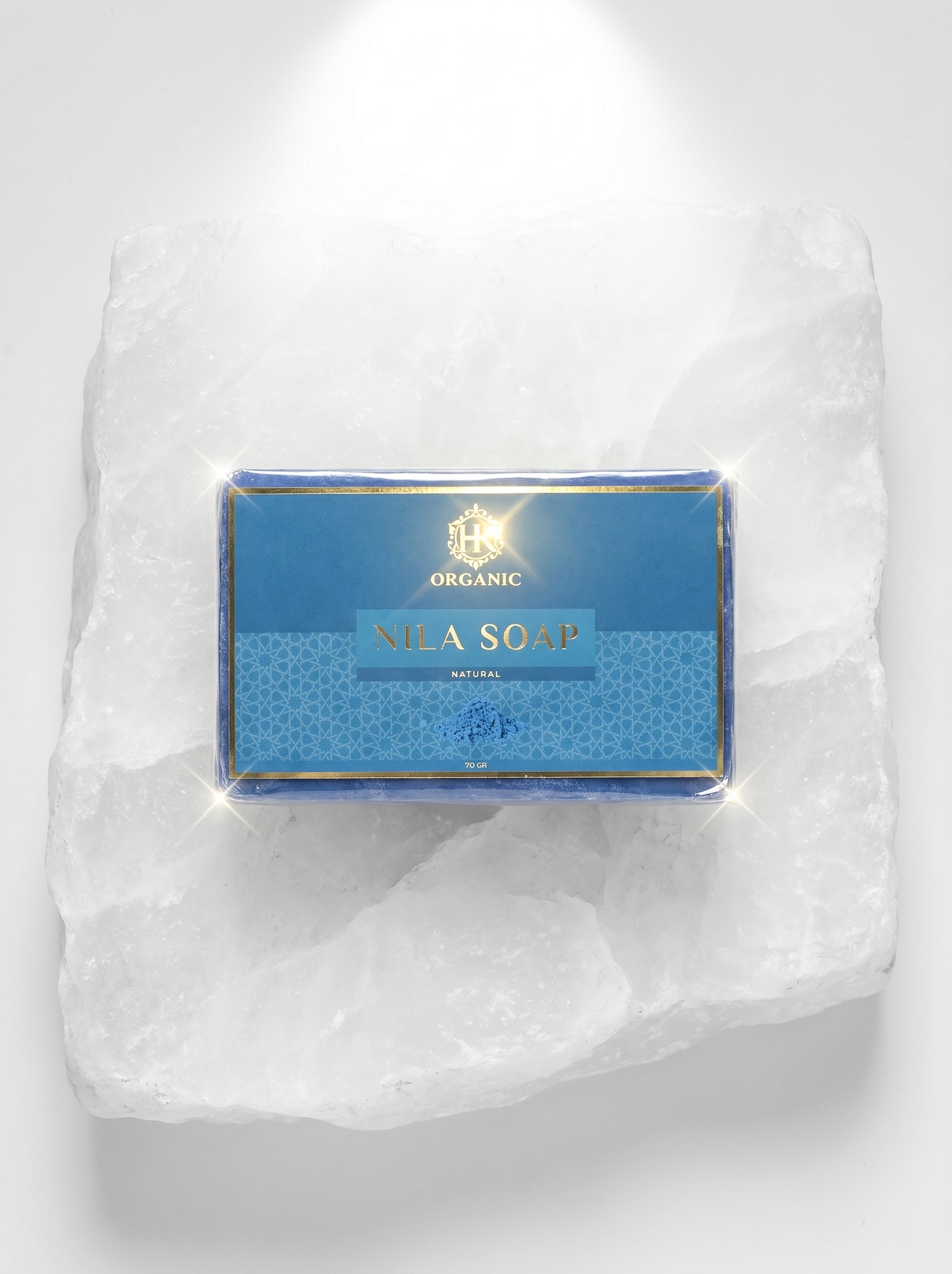 Bar of Nila Soap with a blue label on a white background