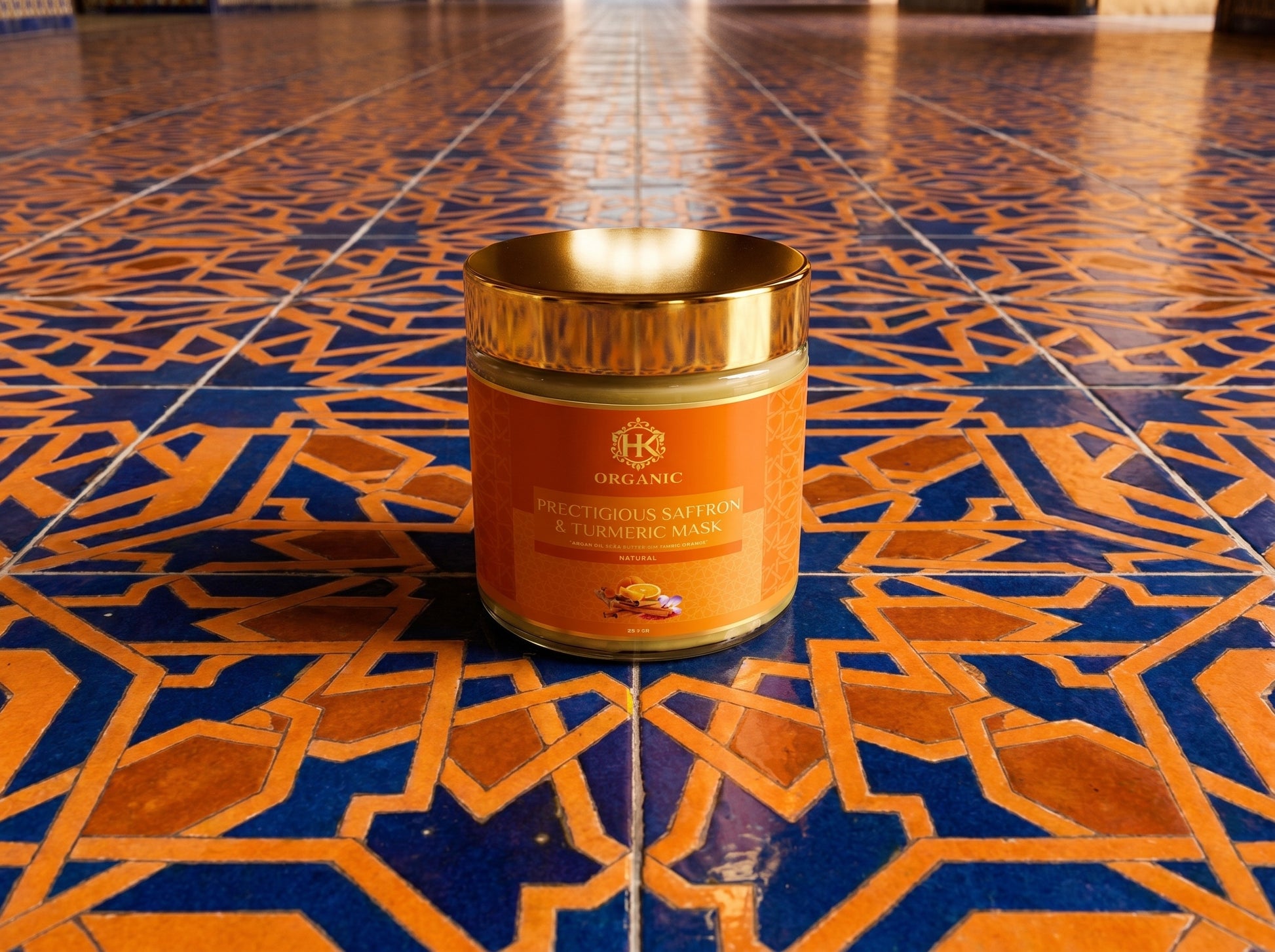 Gold and orange jar of turmeric  