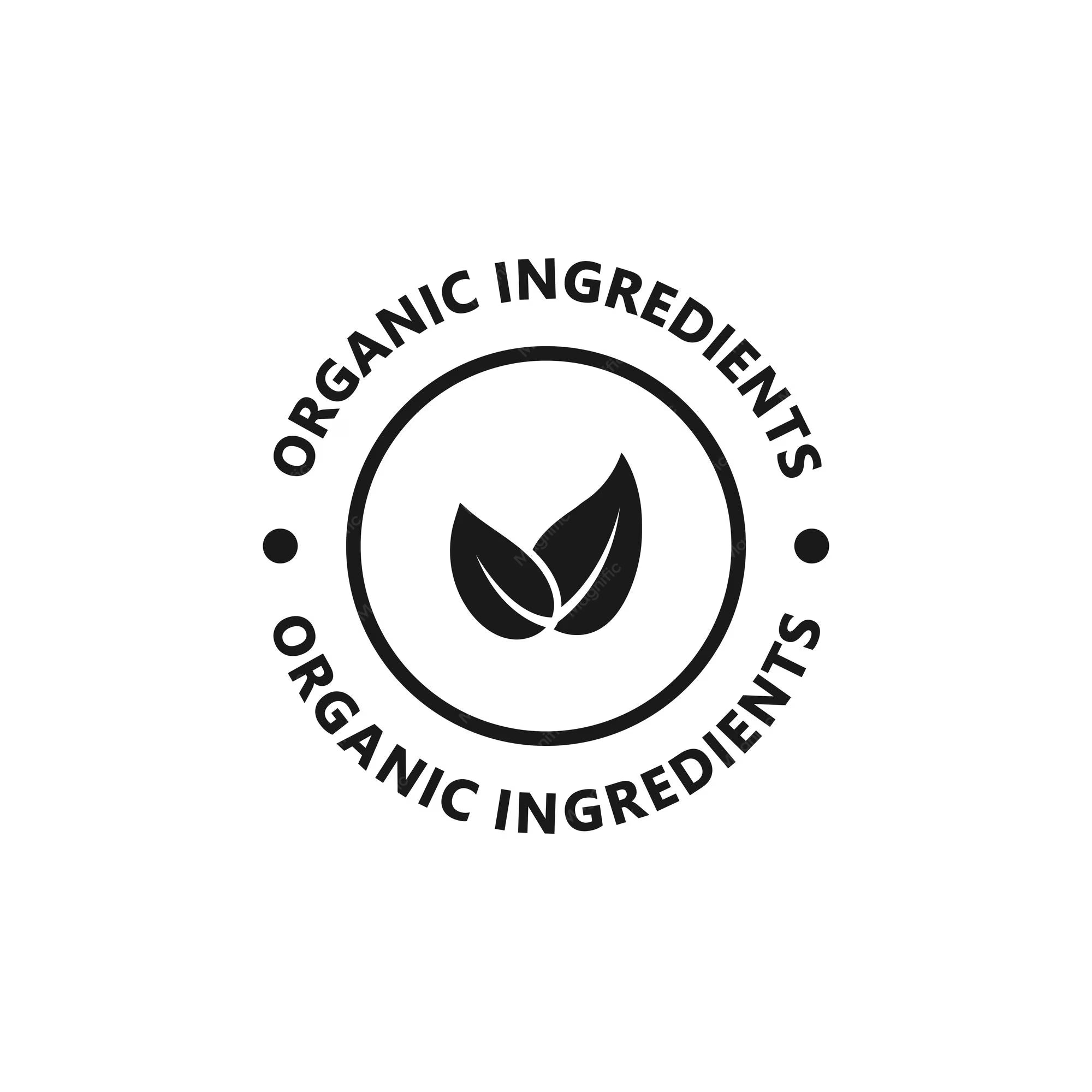 Logo with 'Organic Ingredients' text and leaf symbol on a white background